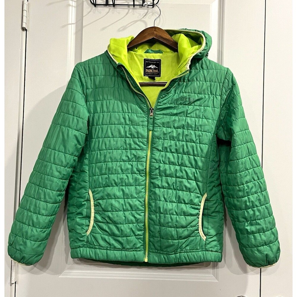 Pacific Trail womens jacket Green Quilted Puffer Hooded Full Zip Jacket L 0040